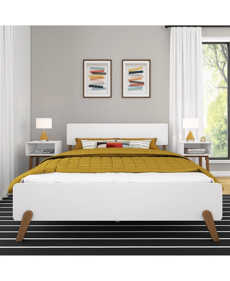 Max & Lily Mid-Century Modern Queen Platform Bed for Kids, Solid Wood