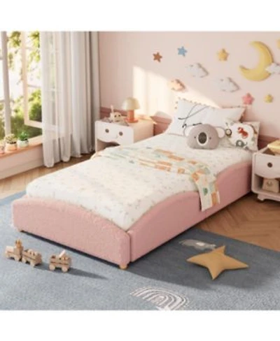 Gaomon Twin Size Upholstered Floor Bed For Kids Teddy Fabric Soft Upholstered Bed Frame With Cloud Shaped Guardrails