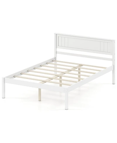 Slickblue Wooden Platform Bed Frame with Headboard and Slat Support