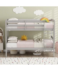 Slickblue Solid Wood Twin Bunk Bed Frame with High Guardrails and Secure Ladder