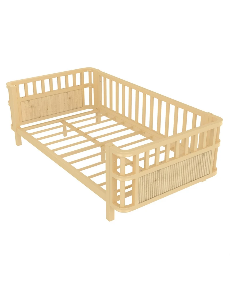 Rainsken Twin Kids Bed Frame with Rails, Montessori Frame, a low iron double bed, for Girls Boys Teens, No Box Spring Needed
