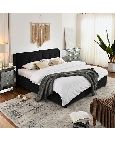 Rainsken King Size Upholstered Platform Bed Frame, with Under-Bed Storage and Dual Hydraulic System, Chenille Fabric, for Kids Teens Adults