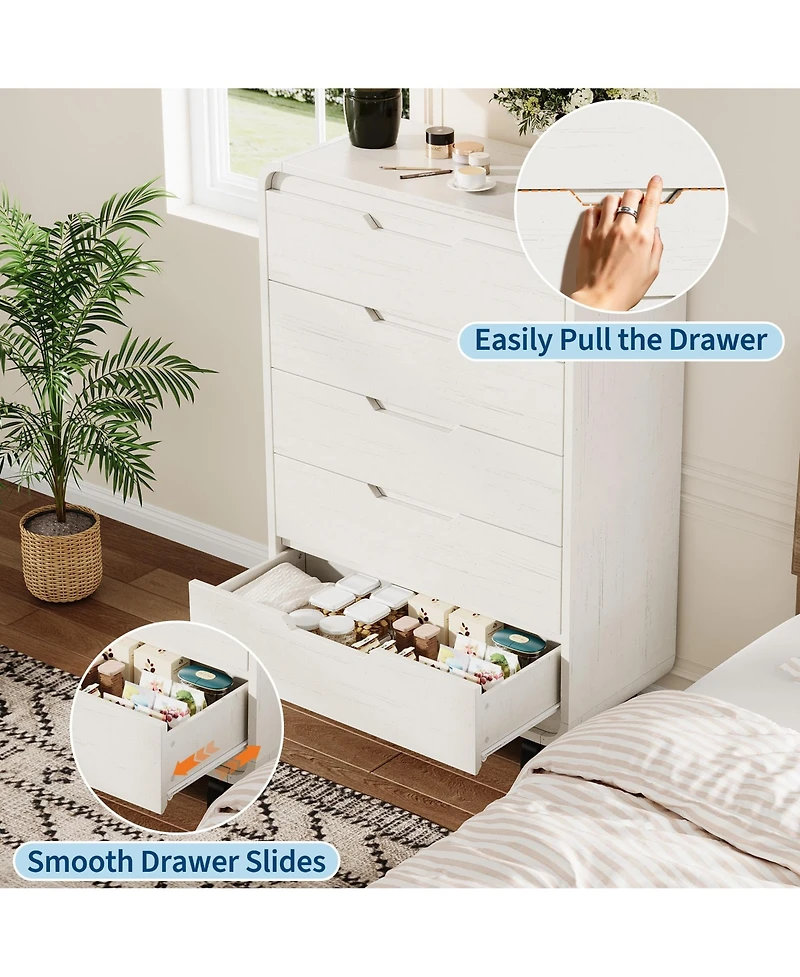 gaomon 48" Tall 5 Drawer Wood Dresser with Handleless and Detachable Legs, Modern Storage Chest