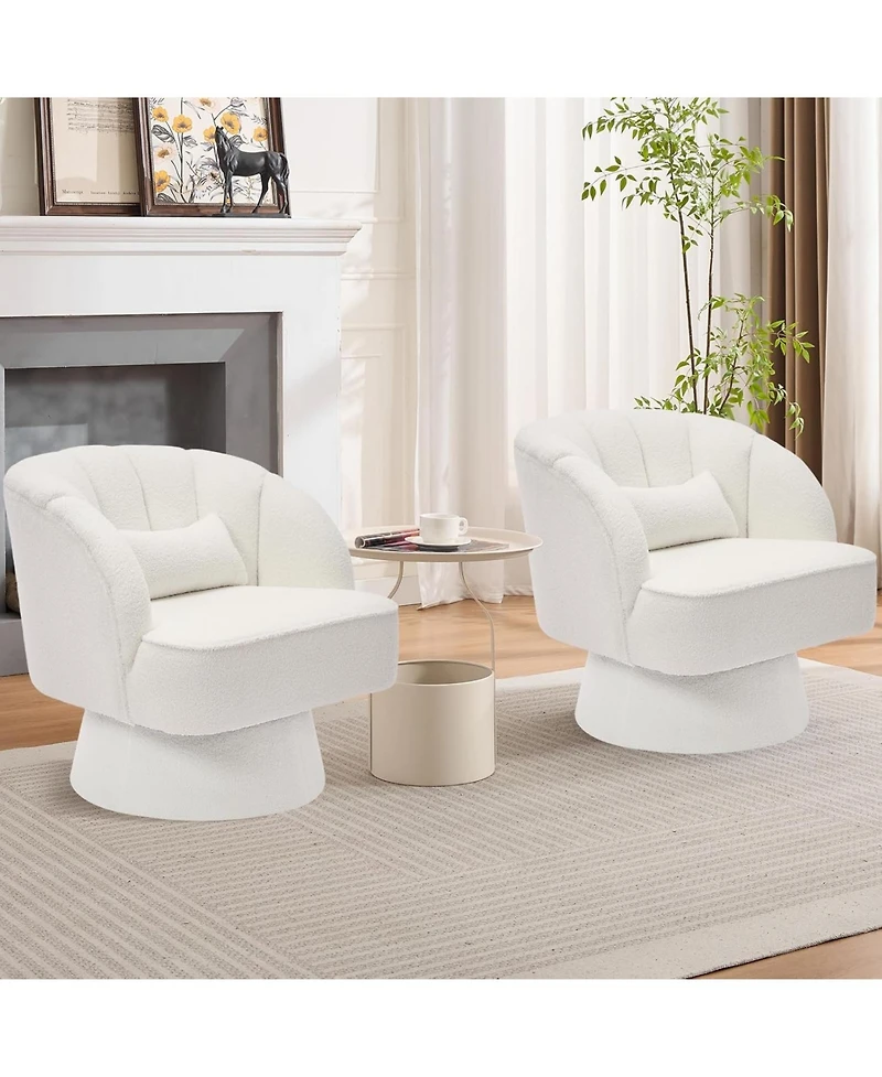 gaomon Modern Swivel Barrel Accent Chair,360 Teddy Fabric Upholstered Armchair with Striped Backrest and Plush Padding,Comfy Round Lounge Chair