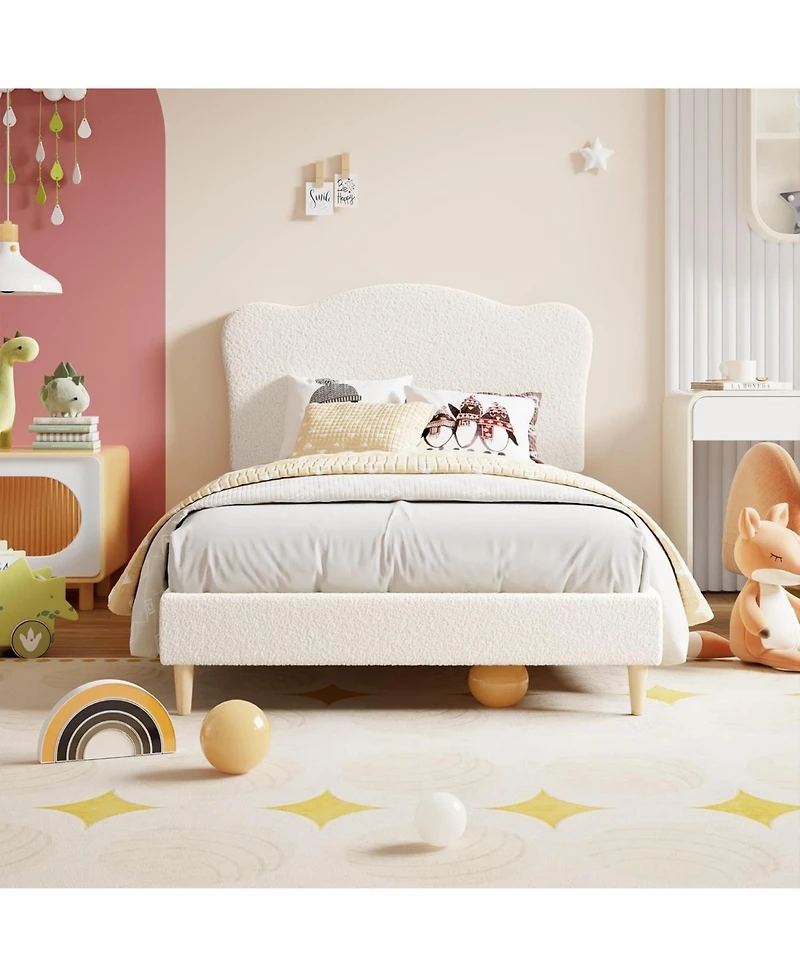 gaomon Full Bed Frame for Kids, Upholstered Platform Bed with Boucle Headboard for Girls, Cute Velvet Twin Bed, No Box Spring Needed, Easy Assembly