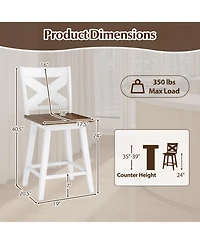 Slickblue Set of 2 Swivel Barstools with Backrest and Wide Seat Rubberwood