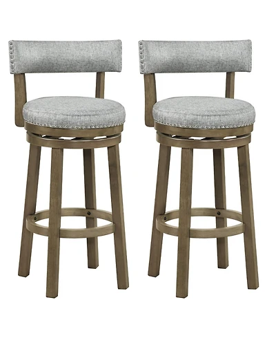 Slickblue Linen Fabric Swivel Bar Stools Set of 2 with Back Support for Kitchen and Dining Area