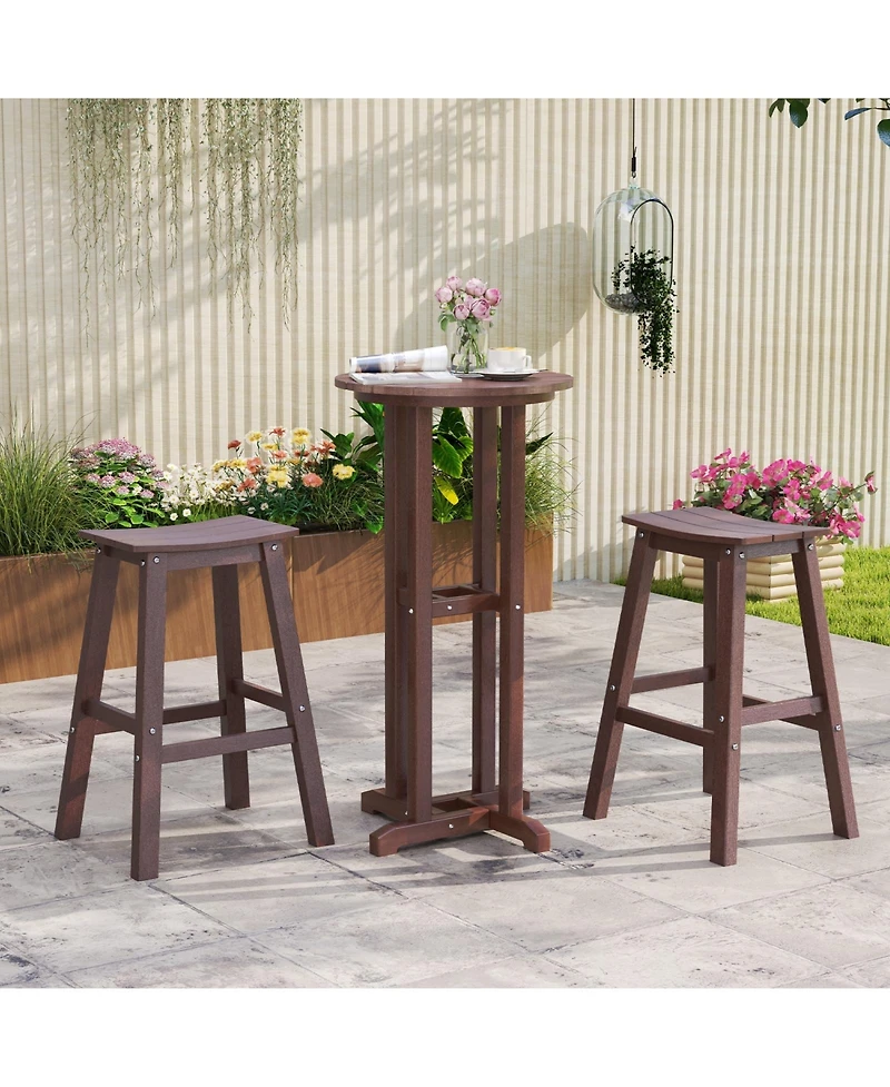 Slickblue Set of 2 Hdpe Outdoor Bar Stools, Armless Saddle Seat Patio Counter Height Chairs