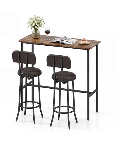 Gymax Industrial Bar Table Set Space-Saving Pub Table and Stools Set for Dining Room