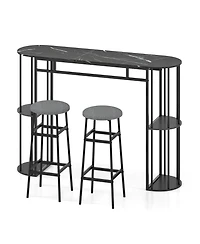 Slickblue Dining Table with 2 Barstools, 60 Inch Faux Marble Top and Upholstered Seats