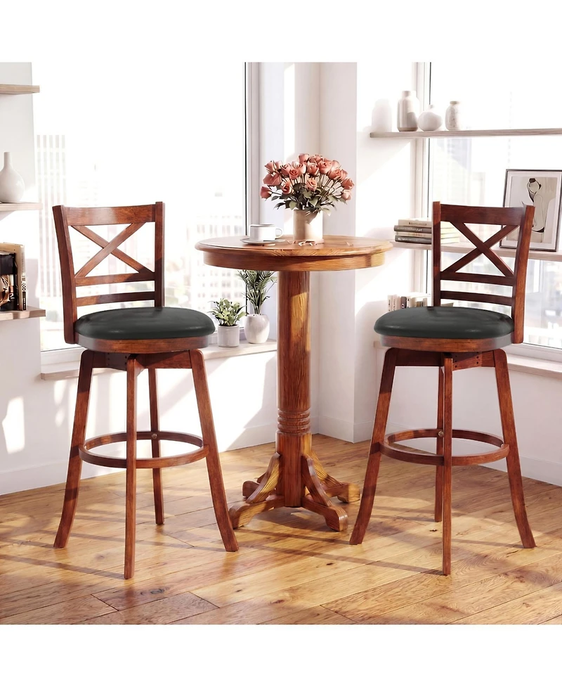 Slickblue Set of 2 Swivel Counter Height Bar Stools with Backrest
