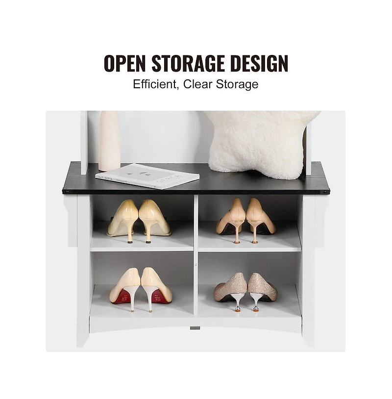 Sugift 32 in Wide Hall Tree Entryway Bench with Coat Hooks, Shoe Storage, and Padded Seat