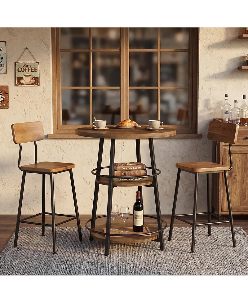 Tribesigns 31.5" Round Bar Table with Storage Shelf, 2-Tier Pub Table for Kitchen, Dining Area, Living Room