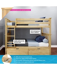 Max and Lily Solid Wood Twin over Bunk Bed for Kids with Underbed Storage Drawers