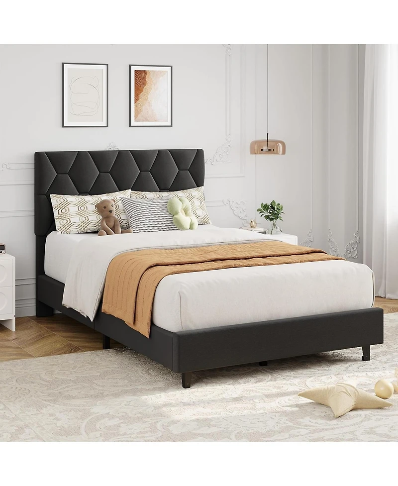 gaomon Upholstered Platform Bed Frame with Adjustable Headboard and Wooden Slat Support