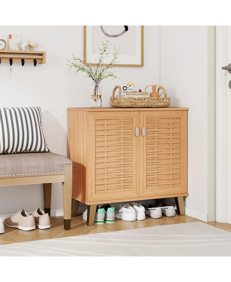 Gouun 2-Door 4-Tier Shoe Cabinet with Ventilated Woven Doors and Anti-Tip Kit