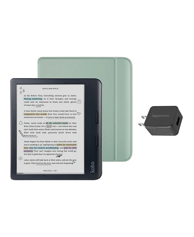 Kobo Libra Colour 32GB eReader with Garden Basic SleepCover Case and Ac Bundle