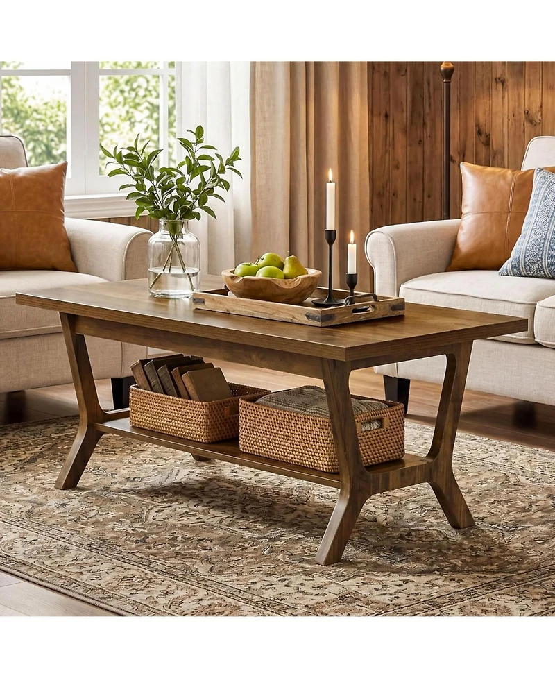 Tribesigns Coffee Table for Living Room, Farmhouse Rectangle Coffee Table with Storage Shelf, Rustic Wooden Center Tea Table