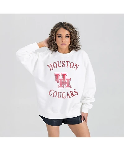 Gameday Couture Women's White Houston Cougars Oversized Good Vibes Premium Fleece Drop Shoulder Pullover Sweatshirt