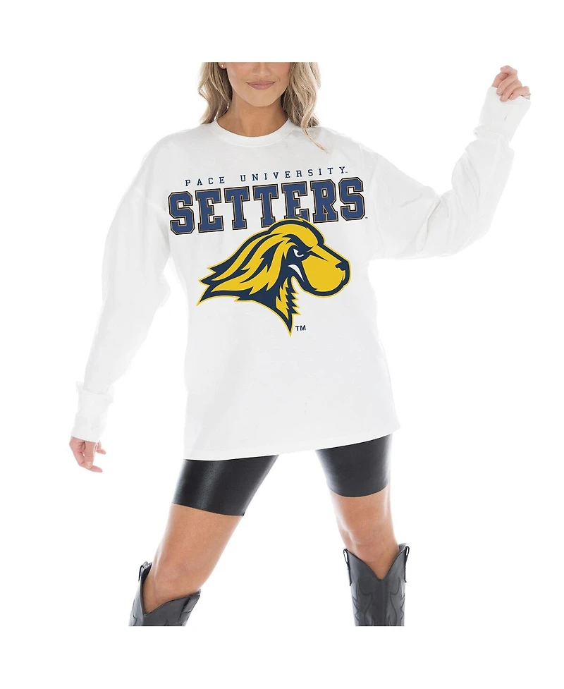 Gameday Couture Women's White Pace University Setters Big Goals Oversized Long Sleeve T-Shirt
