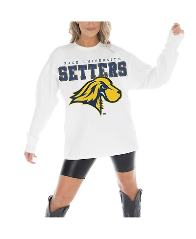 Gameday Couture Women's White Pace University Setters Big Goals Oversized Long Sleeve T-Shirt
