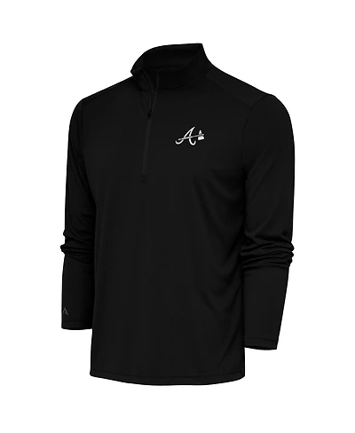 Antigua Men's Black Atlanta Braves Metallic Tribute Quarter-Zip Top