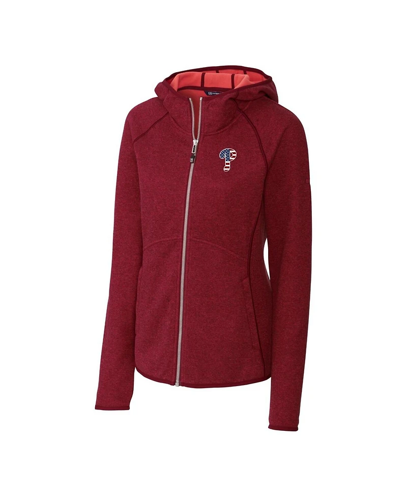 Cutter & Buck Women's Cardinal Philadelphia Phillies Americana Logo Mainsail Sweater-Knit Full-Zip Hoodie