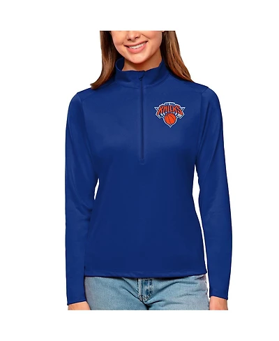 Antigua Women's Blue New York Knicks Tribute Half-Zip Top