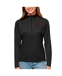 Antigua Women's Black San Francisco Giants Tribute Quarter-Zip Pullover Top