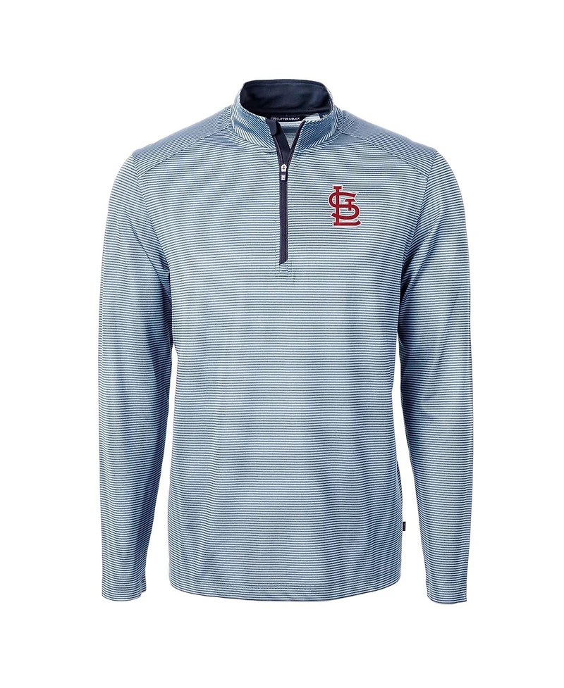 Cutter & Buck Men's Light Blue/Navy St. Louis Cardinals Virtue Eco Pique Micro Stripe Big Tall Quarter-Zip Pullover Top