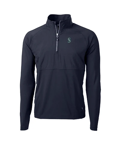 Cutter & Buck Men's Navy Seattle Mariners Adapt Eco Knit Hybrid Quarter-Zip Pullover Jacket