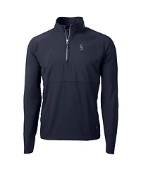 Cutter & Buck Men's Navy Seattle Mariners Adapt Eco Knit Hybrid Quarter-Zip Pullover Jacket