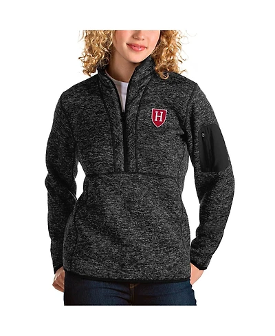 Antigua Women's Heather Black Harvard Crimson Fortune Half-Zip Pullover Jacket