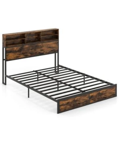 Slickblue Metal Platform Bed Frame With Storage Headboard Industrial Style Bedroom Furniture