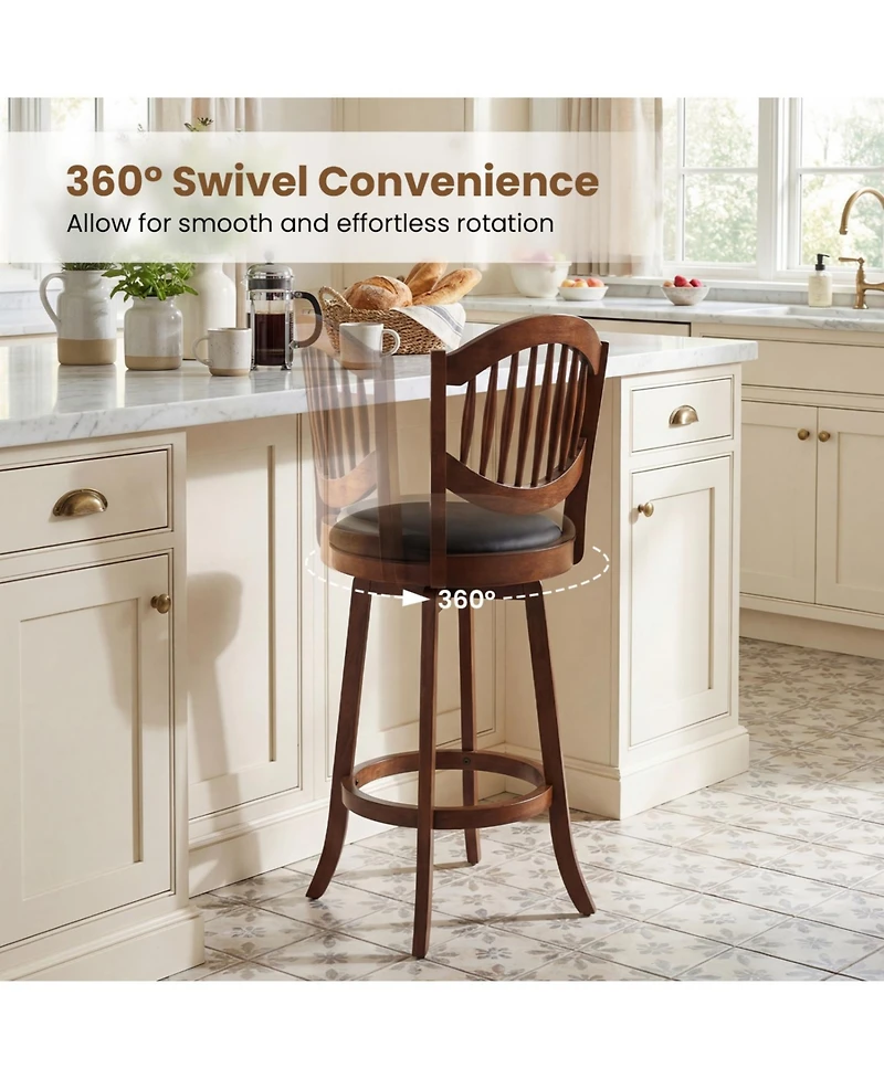 Slickblue Set of 2 Swivel Bar Stools with Back Support, Wood Frame Chairs for Kitchen Island