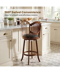 Slickblue Set of 2 Swivel Bar Stools with Back Support, Wood Frame Chairs for Kitchen Island