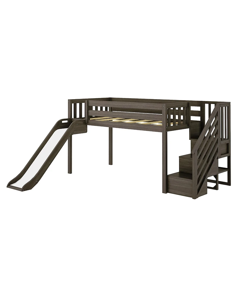 Max and Lily Low Loft With Stairs, Easy Slide Farmhouse Curtain