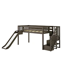 Max and Lily Low Loft With Stairs, Easy Slide Farmhouse Curtain