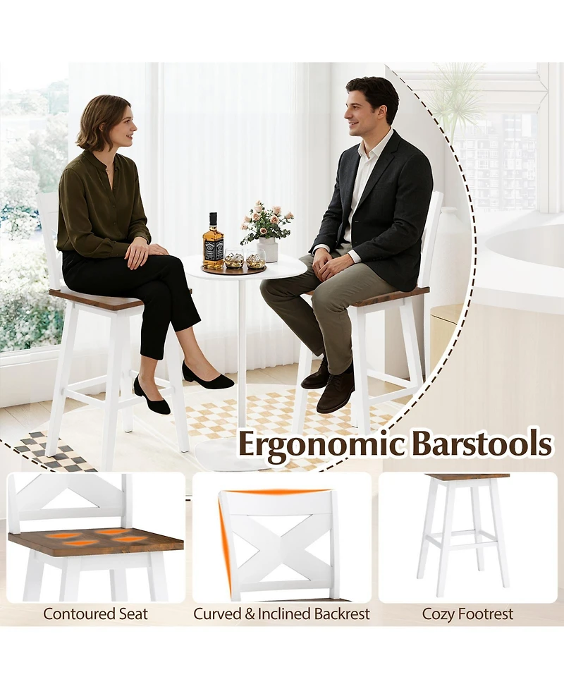Slickblue Set of 2 Rubberwood Swivel Barstools with Backrest & Wide Seat