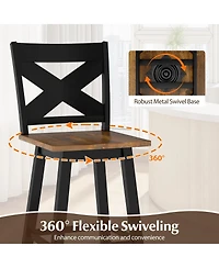 Slickblue Set of 2 Rubberwood Swivel Barstools with Backrest & Wide Seat