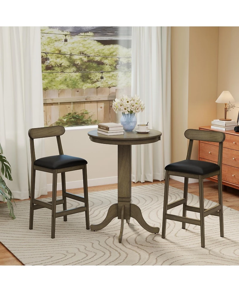 Slickblue Modern Bar Stools Set of 2 with Upholstered Seat, Rubber Wood Legs and Footrest