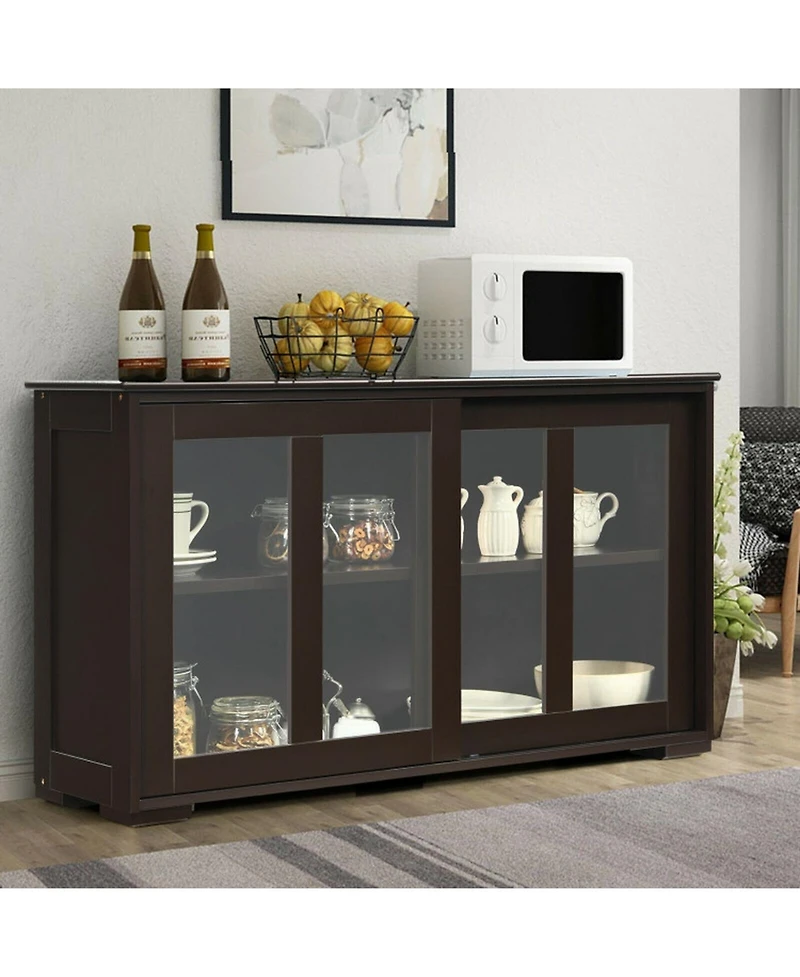 Gouun Sliding Glass Door Sideboard Buffet Cabinet with Adjustable Shelves