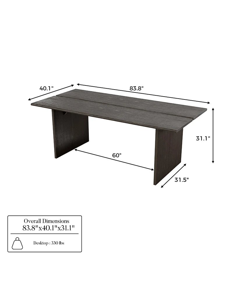 Homsee 7ft Solid Wood Dining Table - Extra Wide Farmhouse Kitchen Table with Rounded Corners and Rubber Wood Legs
