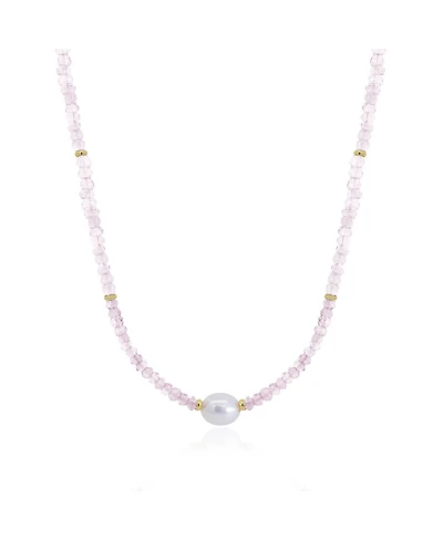 The Lovery Rose Quartz Bead Pearl Necklace 14K Gold
