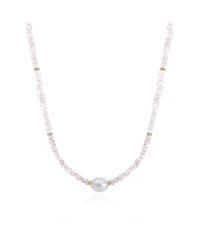 The Lovery Rose Quartz Bead Pearl Necklace 14K Gold