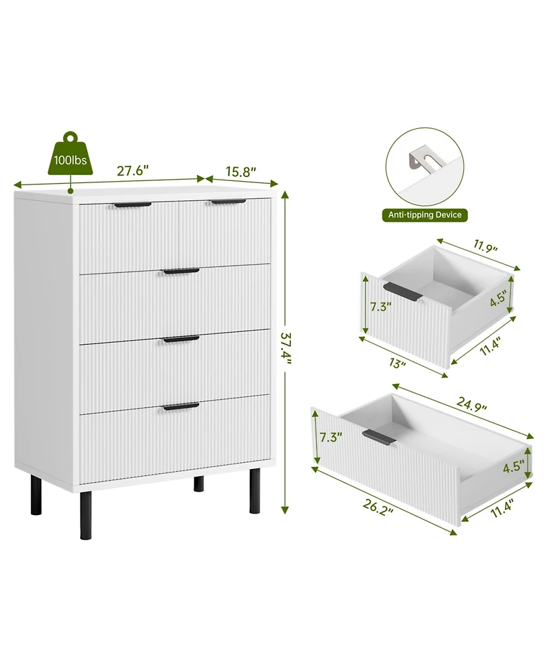 gaomon 5-Drawer Fluted Dresser for Bedroom, Modern Wide Chest of Drawers with Metal Legs Storage Cabinet