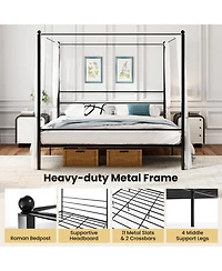 Slickblue Canopy Bed Frame Metal with Slat Support, Durable Platform Bed for Bedroom
