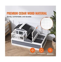 Sugift 3-Room Wooden Tortoise Habitat 2-Story Reptile Enclosure with Balcony Ramp 44 x 25.6 x 24 in