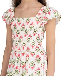 Rare Editions Girls' 7-16 Block Print Smoked Dress