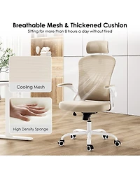 Flynama WhiteandKhaki High Back Mesh Chair,HeadrestandAdjustable Lumbar Support
